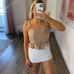 Leopard Print Ruffle Shoulder Peplum Top – Size S